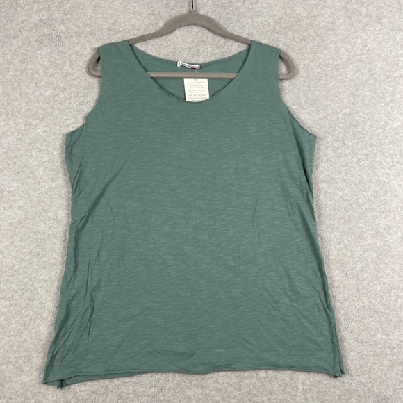 M Made In Italy Tops - Made In Italy Cotton Green Raw Hem Tank Top Womens One Size Minimalist Casual